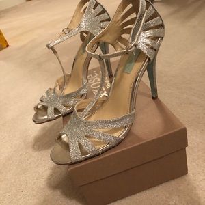 Betsey Johnson silver sparkly heels